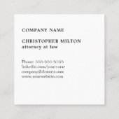 Einfache elegante Schwarz-weiße Monogram-Anwältin Quadratische Visitenkarte (Rückseite)