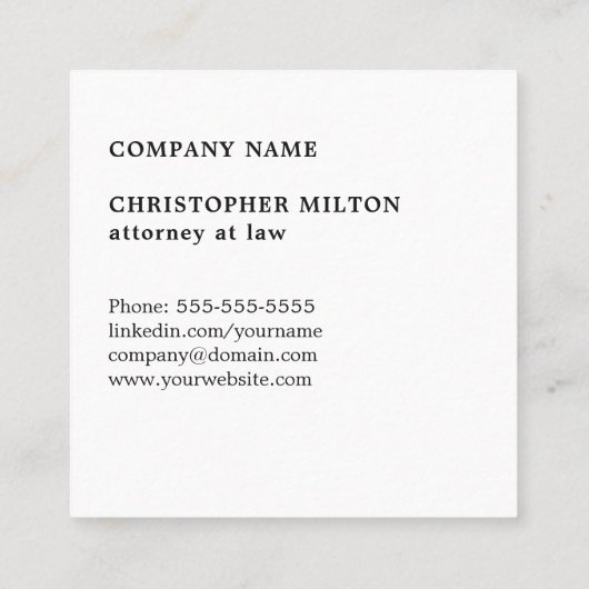 Einfache elegante Schwarz-weiße Monogram-Anwältin Quadratische Visitenkarte (Rückseite)