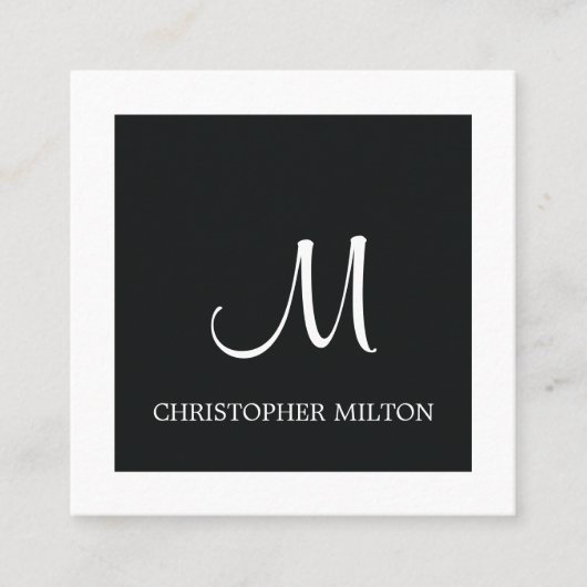Einfache elegante Schwarz-weiße Monogram-Anwältin Quadratische Visitenkarte (Vorderseite)