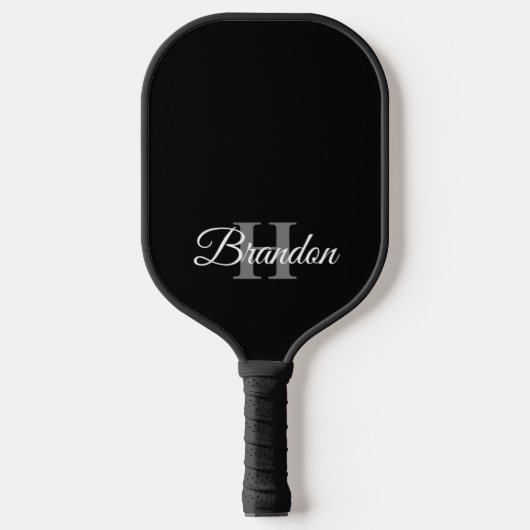 Einfache elegante Schwarz-weiße Monogram-Benutzerd Pickleball Schläger (Vorderseite)