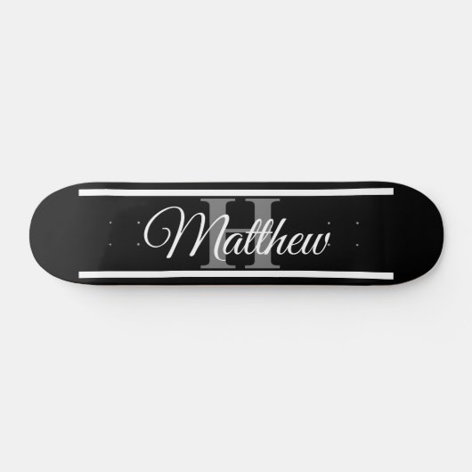 Einfache elegante Schwarz-weiße Monogram-Benutzerd Skateboard (Horizontal)