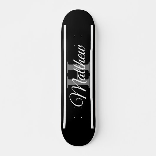 Einfache elegante Schwarz-weiße Monogram-Benutzerd Skateboard (Vorne)
