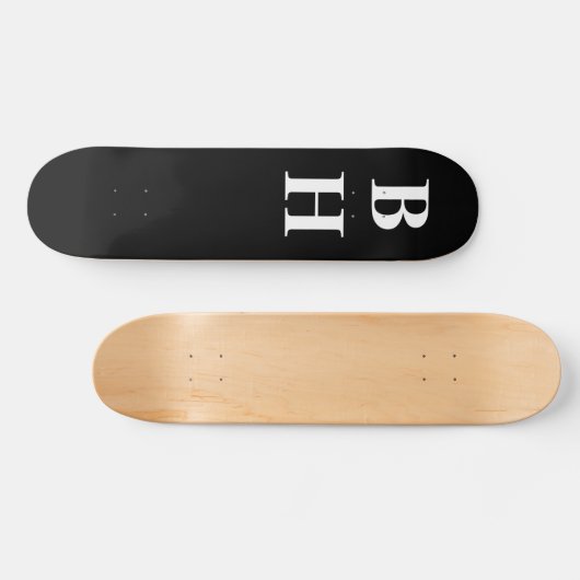 Einfache elegante Schwarz-weiße Monogram-Benutzerd Skateboard (Horizontal)