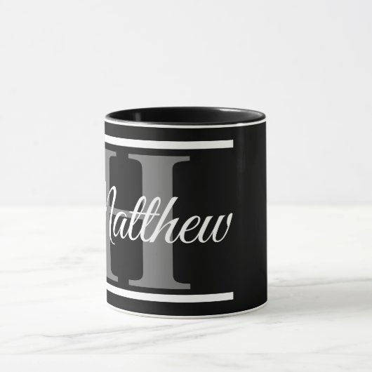 Einfache, elegante Schwarz-weiße Monogram fett Kla Tasse (Zentrum)
