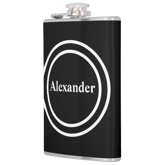 Einfache Elegante Schwarz-weiße Monogram Mit Monog Flachmann (Links)