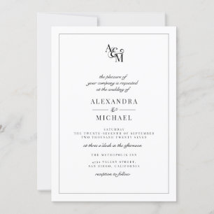 Einfache Elegante Schwarz-weiße Monogram-UAWG Wedd Einladung