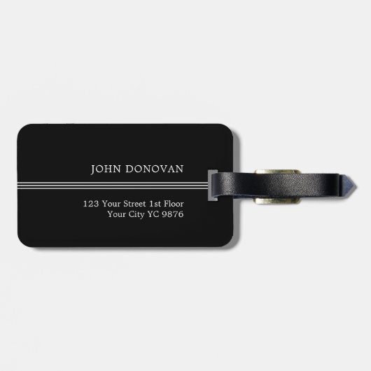 Einfache elegante Schwarz-weiße Monogramm-Gepäckma Gepäckanhänger (Rückseite horizontal)