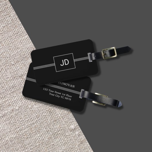 Einfache elegante Schwarz-weiße Monogramm-Gepäckma Gepäckanhänger