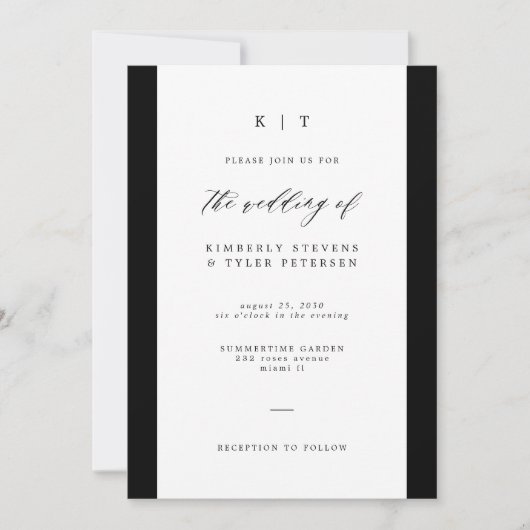 Einfache, elegante, schwarz-weiße Monogramm-Hochze Einladung (Vorderseite)