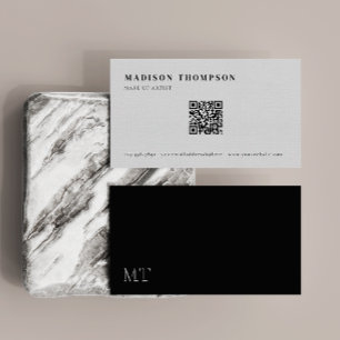 Einfache elegante schwarz-weiße Monogramm QR-Code Visitenkarte