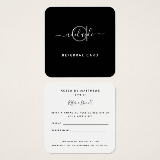 Einfache elegante Schwarz-weiße Monogramm-Referenz (Vorne & Hinten)