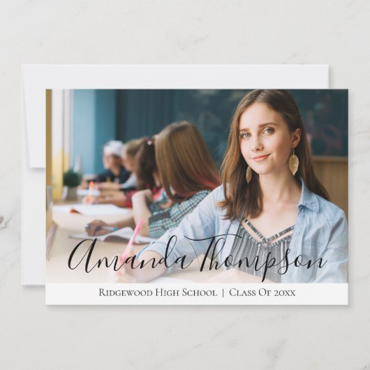 Einfache Elegante Schwarz-weiße Multi-Foto-Abschlu Einladung (Vorderseite)