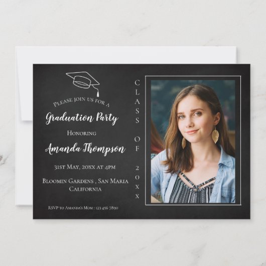 Einfache Elegante Schwarz-weiße Multi-Foto-Abschlu Einladung (Rückseite)