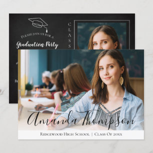 Einfache Elegante Schwarz-weiße Multi-Foto-Abschlu Einladung