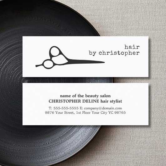 Einfache Elegante Schwarz-weiße Scherenhaarstilist Mini Visitenkarte
