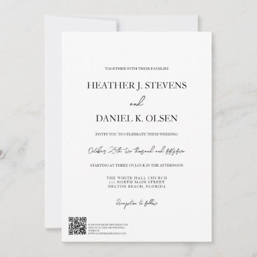 Einfache Elegante Schwarz-weiße Typografie QR Hoch Einladung (Vorderseite)