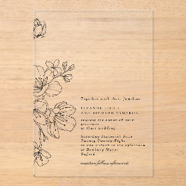 Einfache elegante Schwarze Blossom Blumenhochzeit Acryleinladungen