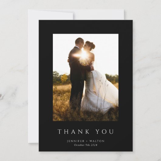 Einfache Elegante Schwarze Hochzeit Dankeskarte (Vorderseite)