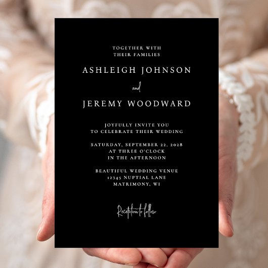 Einfache elegante Schwarze Hochzeit Einladung