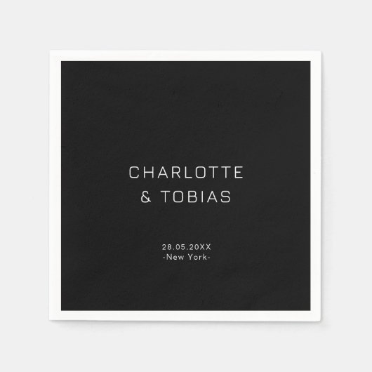 Einfache, elegante Schwarze Hochzeit Serviette (Vorderseite)