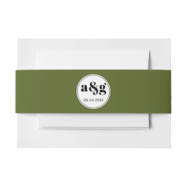 Einfache elegante schwarze Initialen grüne Hochzei Einladungsbanderole
