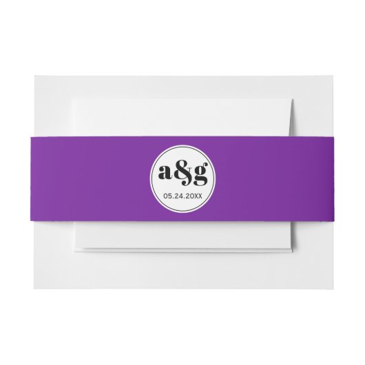 Einfache, elegante Schwarze Initialen lila Einladungsbanderole (Vorderseite Beispiel)