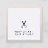 Einfache Elegante Schwarze Scheren Haarstylistin Quadratische Visitenkarte (Vorderseite)