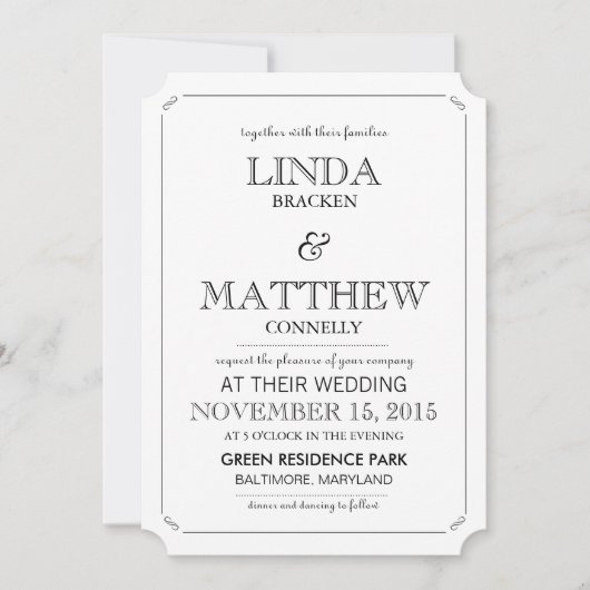 Einfache elegante schwarze u. weiße einladung (Vorderseite)