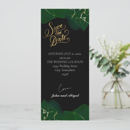 Einfache, elegante, schwarze und goldene Hochzeit Einladung (Stehend Vorderseite)