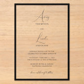 Einfache elegante schwarze und weiße Border-Script Acryleinladungen (Vorderseite)