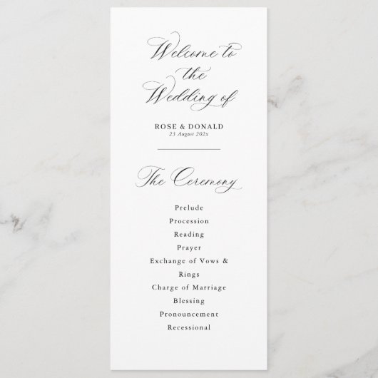 Einfache elegante schwarze und weiße Hochzeit Programm (Vorderseite)