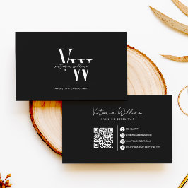 Einfache elegante schwarze und weiße Initialen Visitenkarte