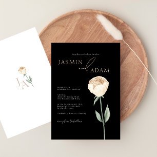 Einfache elegante schwarze weiße Rosen-Blumen-Hoch Einladung