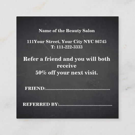 Einfache elegante Schwarzweiss-Empfehlung Empfehlungskarte (Rückseite)