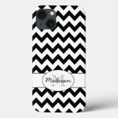 Einfache, elegante Schwarzweiß-Zickzack Monogramm Case-Mate iPhone Hülle (Rückseite)
