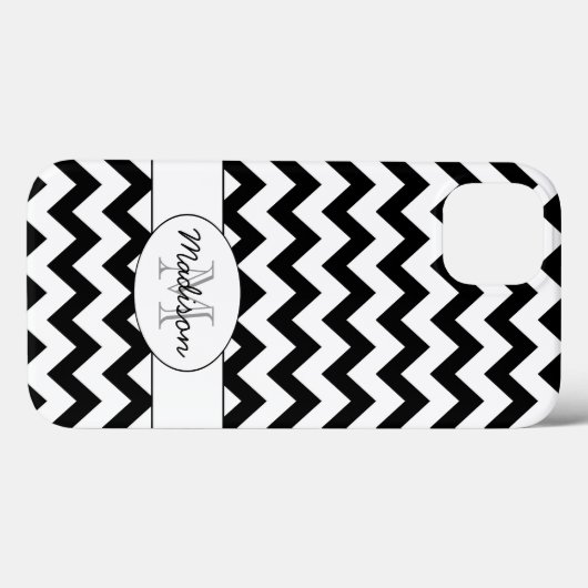 Einfache, elegante Schwarzweiß-Zickzack Monogramm Case-Mate iPhone Hülle (Rückseite (Horizontal))