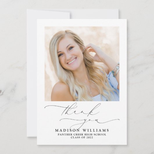 Einfache Elegante Script 2 Foto Abschluss Dankeskarte (Vorderseite)