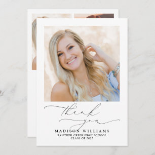 Einfache Elegante Script 3 Foto Abschluss Dankeskarte