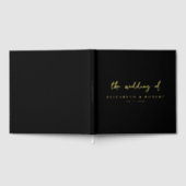 Einfache, elegante Script Black Gold Foil Hochzeit Gästebuch (Voll)