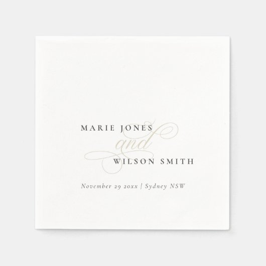 Einfache, elegante Script Black & White Wedding Serviette (Vorderseite)