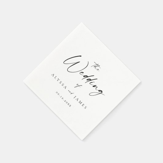 Einfache, elegante Script Black & White Wedding Serviette (Ecke)