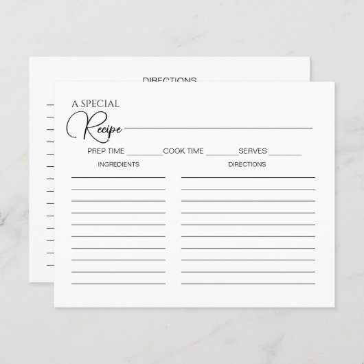 Einfache, elegante Script-Brautparty-Rezept-Karte (Vorne/Hinten)