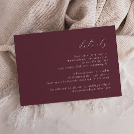 Einfache, elegante Script-Burgundy-Hochzeitsdetail Begleitkarte