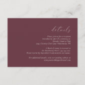 Einfache, elegante Script-Burgundy-Hochzeitsdetail Begleitkarte (Vorderseite)