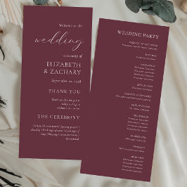 Einfache, elegante Script Burgundy Wedding Programm