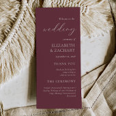 Einfache, elegante Script Burgundy Wedding Programm