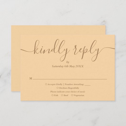 Einfache elegante Script Champagne Wedding RSVP Karte (Vorne/Hinten)