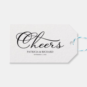 Einfache elegante Script Cheers Weinflaschen Tags Geschenkanhänger