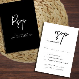Einfache elegante Script Chic Black and White Wedd RSVP Karte