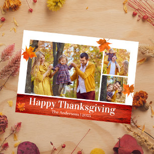 Einfache Elegante Script-Erntedank-Familie 3 Foto Feiertagskarte